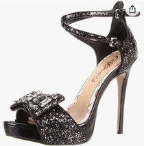 NWT Cece L&#39;amour KLOEY Sparkle Glitter Platform Heels Black Big Bow Jewels 6.5 - £19.78 GBP