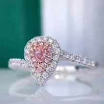 1.50Ct Pear Cut Pink Diamond Two-Tone Halo Engagement Ring 14K White Gold Finish - £89.90 GBP