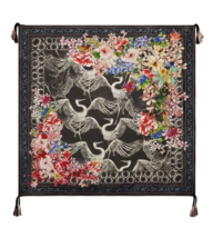 NWT Johnny Was Lindana Scarf in Multi Black Crane Floral Bird Silk Tassel - $93.06