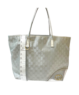 GUCCI Tote Bag Shoulder Purse GG Canvas Leather Silver Women Authentic - £126.90 GBP