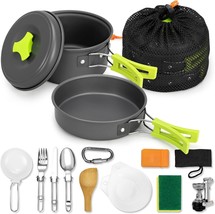 15Pcs Camping Cookware Mess Kit,Non-Stick Lightweight Pots Set Portable Outdoor - £23.28 GBP