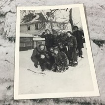 Vintage Photo Neighborhood Kids Boys Winter Snow Christmas 3.5”X 5”  50&#39;... - $14.84