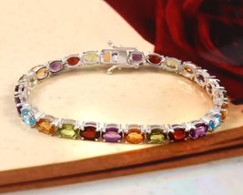 16 CT Multi Color Oval Created Sapphire Wedding Tennis Bracelet in 925 Silver 7&quot; - £164.49 GBP