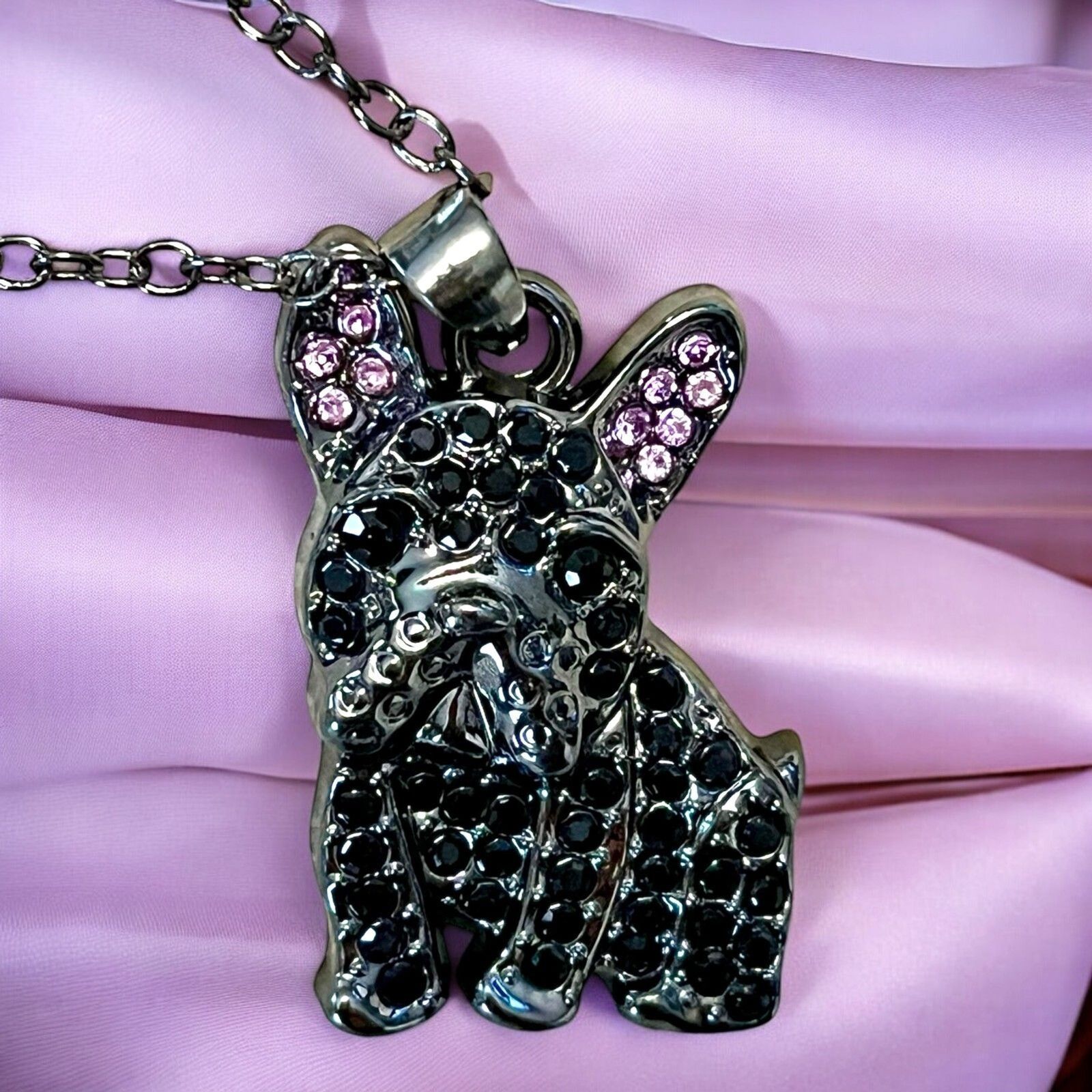 Black French Bulldog Pendant Necklace - $9.85