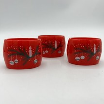 Reed Red Decorated Christmas Napkin Rings 3 in Set Made in Hong Kong MCM Vintage - £7.10 GBP