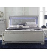 Silver Queen Upholstered Button-Tufted LED Bed Faux Alligator Headboard - $1,600.52 CAD