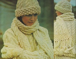 Vtg 1977 Aran &amp; Fair Isle Poncho Baby Dressing Gown Bag Jersey Knit Patterns - £10.37 GBP