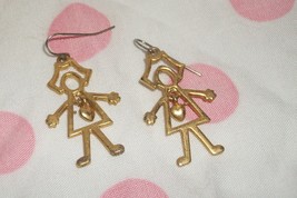 Paper Doll Earrings~Girl~Heart~Dangling Hook~Dangly~Costume Jewelry~Gold... - $11.99 CAD