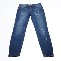 KanCan Mid Rise Skinny Button Fly Frayed Hem Blue Jeans Size 25 Waist 26 In - £26.51 GBP