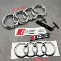 Chrome Audi RS5 Emblem Set  273mm Front Rings, 192mm Rear Rings, RS5 Rea... - $80.99