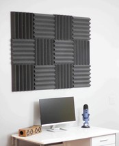 2&quot; Black Acoustic Wedge Soundproofing Studio Foam Tiles 12 Pack - £22.91 GBP