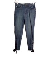 Seven7 Ultra High Rise Skinny Lace Up Jeans Raw Hem Dark Wash Womens Siz... - £15.45 GBP