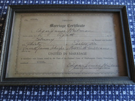 Vintage 1930 ORIGINAL Framed MARRIAGE CERTIFICATE - Northamptpn Co., Eas... - $7.92