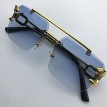 Mens Retro Rectangle Cheetah Polarized Blue Tint Gold Rimless Sunglasses... - $10.50
