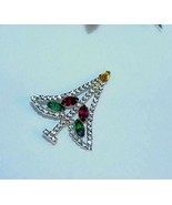 Vintage Multi Color Christmas Tree Pin Brooch Prong set High end Pear&amp; M... - £15.79 GBP