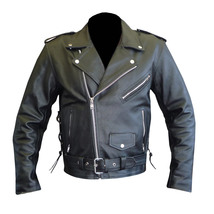 Black Real Cowhide Leather Classic Motorcycle Fringed Jacket American Ta... - $209.99