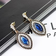 SUNSPICEMS Retro Gold Color Gray Crystal Earring for Women Ethnic Wedding Drop E - £6.71 GBP
