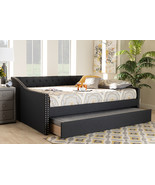 Erla Dark Gray Fabric Upholstered Queen Size Daybed w/Roll-Out Trundle Bed - $882.00