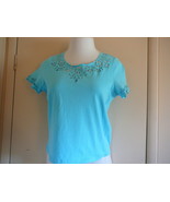 Women&#39;s Knit Top T Shirt Jane Ashley Size M Blue Short Sleeve Cotton - £7.03 GBP