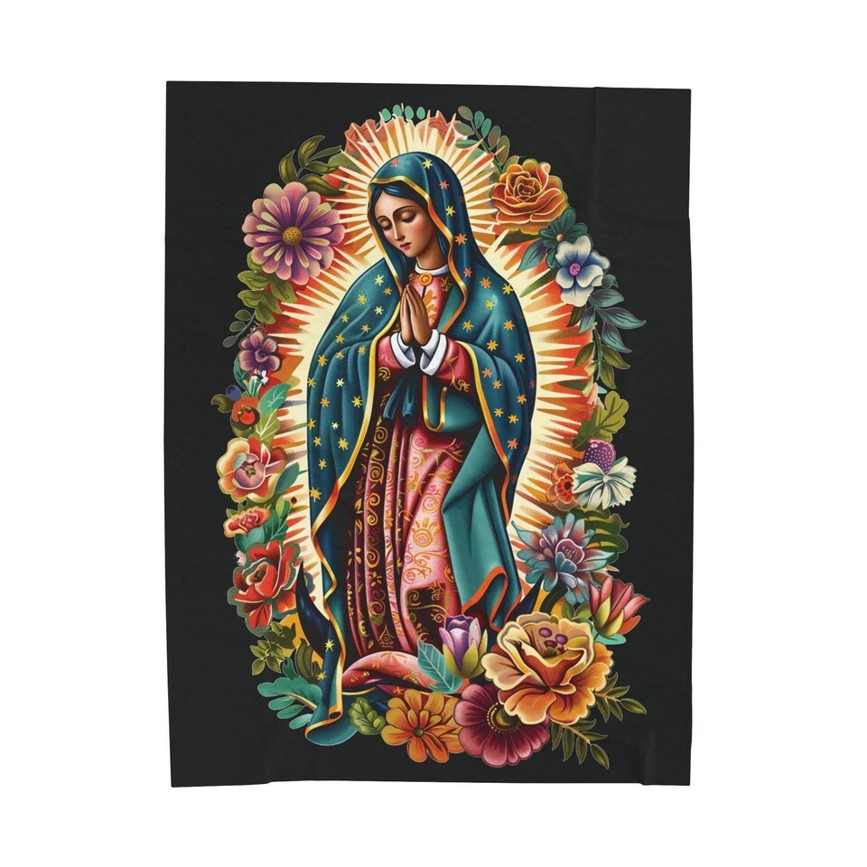 Mexican Virgin of Guadalupe Velveteen Plush Blanket, Cozy Throw for Home Décor Item image 9