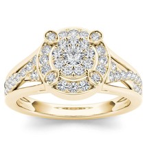 Authenticity Guarantee 
10K Yellow Gold 0.50Ct Diamond Cluster Halo Twis... - £615.49 GBP