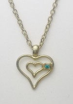 Vintage Heart Necklace December Blue Zircon Birthstone Gold Tone - $6.16 CAD