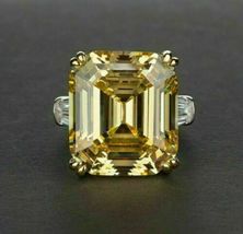 9.00Ct Emerald Cut Citrine &amp; Diamond Engagement Ring 14K White Gold Over - £87.54 GBP