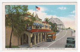 US Customs Border Check Gateway Bridge Bus Cars Brownsville Texas 1937 p... - $5.94