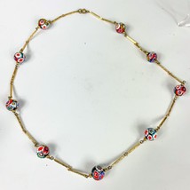 Vintage Venetian Glass Millefiore Necklace Gold Tone Bars Chain - £29.46 GBP