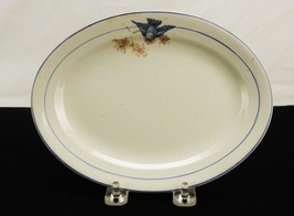 Small 8&quot; Oval Ceramic Platter, Blue Bird &amp; Flowers, Snacks, Child Plate,... - £11.52 GBP