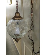 Vintage MCM Clear Bubble Glass Gold Hanging Swag Light Fixture (9&quot; dia.)... - $108.78