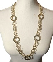 Chico&#39;s Circle Station Necklace Chain Gold Tone Opera Style Metal Links 30&quot; 32&quot; - $13.86