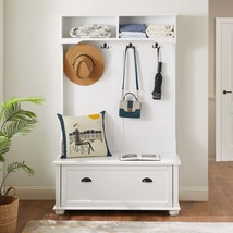 Coastal Hall Tree Bench w/ Shoe Storage &amp; Shelves - White - £177.16 GBP