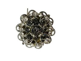 Vintage Rhinestone Cluster Brooch Silver Tone Black Clear Crystal Floral... - $17.10