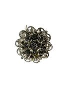 Vintage Rhinestone Cluster Brooch Silver Tone Black Clear Crystal Floral... - $17.10