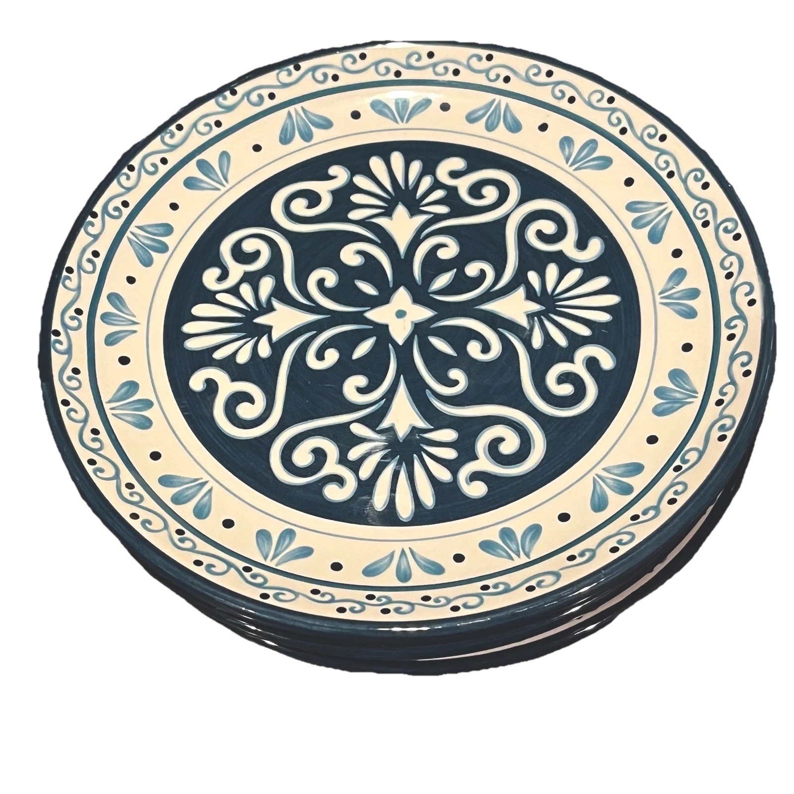 Set Of 4 Bobby Flay Marbella 8&quot; Salad Plates Blue White Scroll Retired N... - £43.92 GBP