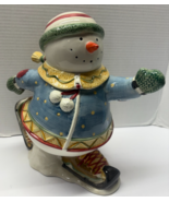 Oneida Debbie Mumm Snowman Ice Skating Ceramic Christmas 12&quot; Cookie Jar - €17,01 EUR