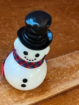 Cute Small White Glass SNOWMAN w Black Plastic Top Hat &amp; Red &amp; Blue Ribbon Scarf - £8.30 GBP