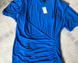 Ann Taylor Bright Blue Large faux Wrap Short Puffed Sleeve tee New with ... - $25.02