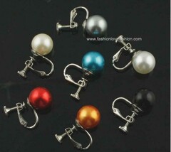1 Pair Silver Clip On Screw Back Faux Pearl Round Stud Earrings White Of... - $112.43 MXN