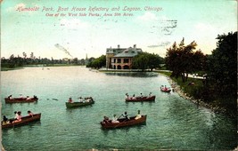 Vtg Postcard 1910 Humboldt Park Boat House Refectory and Lagoon Chicago IL - £3.08 GBP