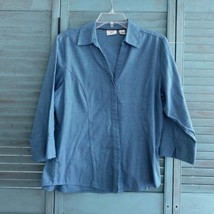 Riders By Lee Button Up Collared Shirt ~ Sz M ~ Blue ~ 3/4 Sleeve - £16.53 GBP