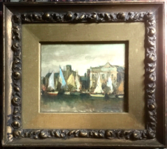 Mauro Hernandez Sailboats by City Signed Oil Painting, Framed - $150.00