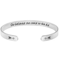 Inspirational ~ &quot;She believed she could so she did&quot; ~ Stainless Steel Bracelet - £17.74 GBP