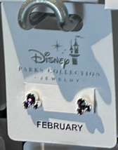 Disney Park Mickey Mouse Faux Amethyst February Birthstone Earrings Silver Color image 3