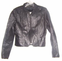 Sea Dream Black  Zip Up Cropped Jacket with Zip in Fur 100% Leather Sz 1... - £53.95 GBP