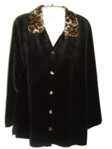 Vtg Blouse Marcy Allan Sz S Velveteen Leopard Cheetah Animal trim Black ... - £13.38 GBP