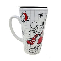 Disney Mickey Mouse Sketchbook White Red Ceramic Tall Travel Mug W/ Lid 90 Years - £12.76 GBP