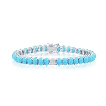 Sterling Silver CZ &amp; Oval Howlite Turquoise Tennis Bracelet - £164.02 GBP