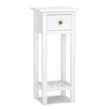 2 Tier Slim Nightstand Bedside Table with Drawer Shelf-White - Color: White - £83.38 GBP